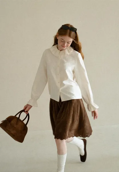 Ruffled Collar Button Front Long Sleeve Shirt