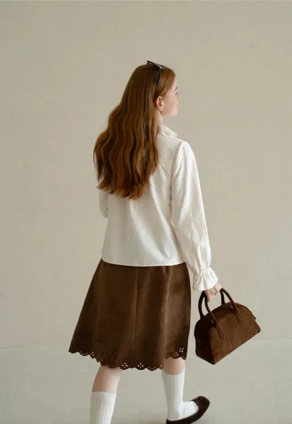 Ruffled Collar Button Front Long Sleeve Shirt