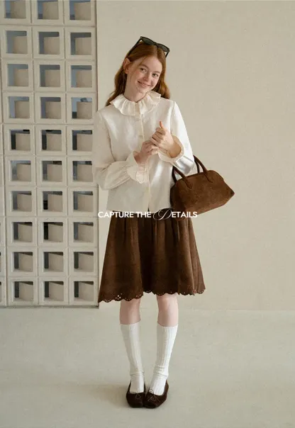 Ruffled Collar Button Front Long Sleeve Shirt