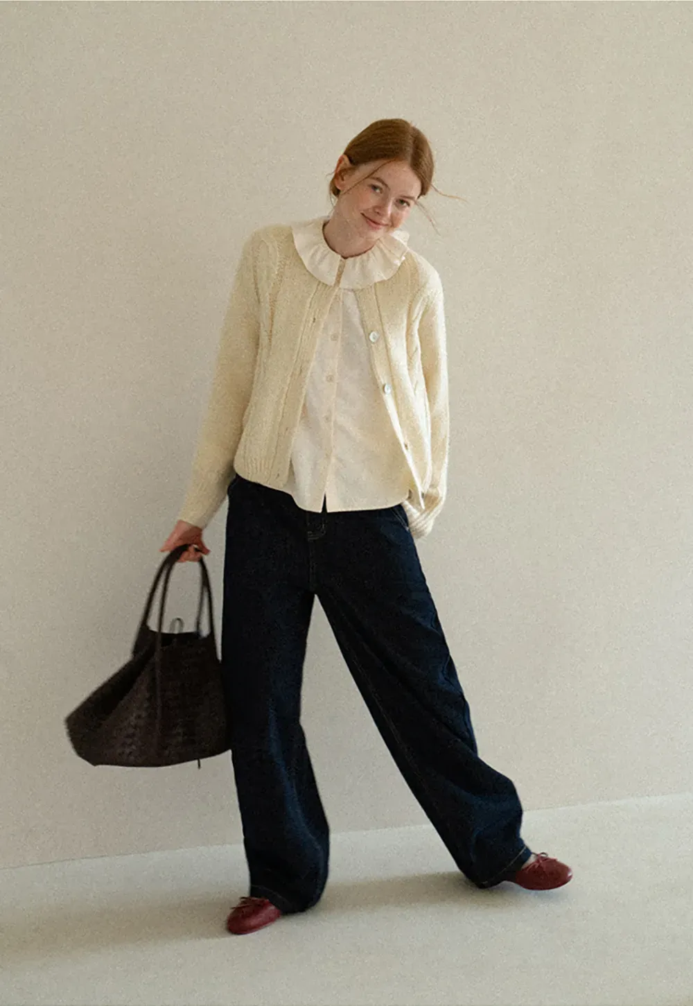 Ruffled Collar Button Front Long Sleeve Shirt