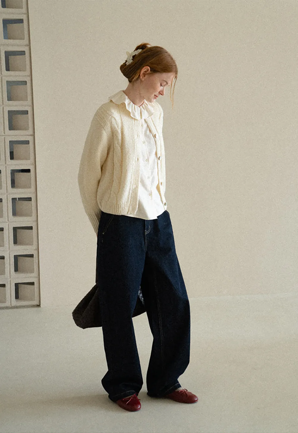 Ruffled Collar Button Front Long Sleeve Shirt