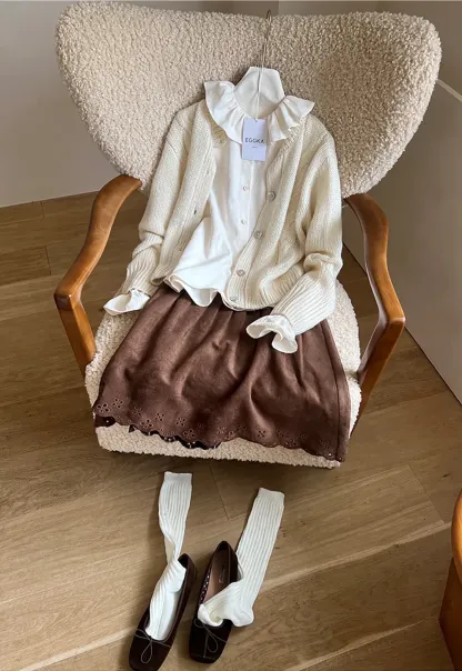 Ruffled Collar Button Front Long Sleeve Shirt