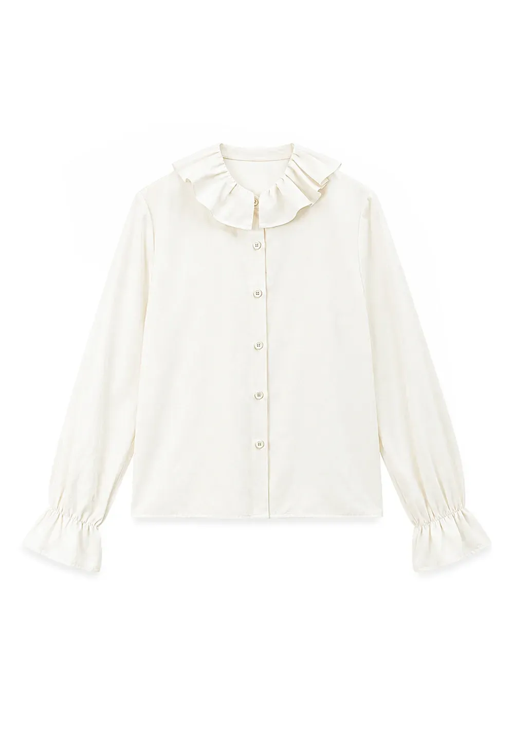 Ruffled Collar Button Front Long Sleeve Shirt