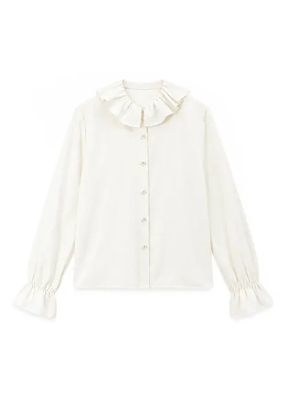 Ruffled Collar Button Front Long Sleeve Shirt