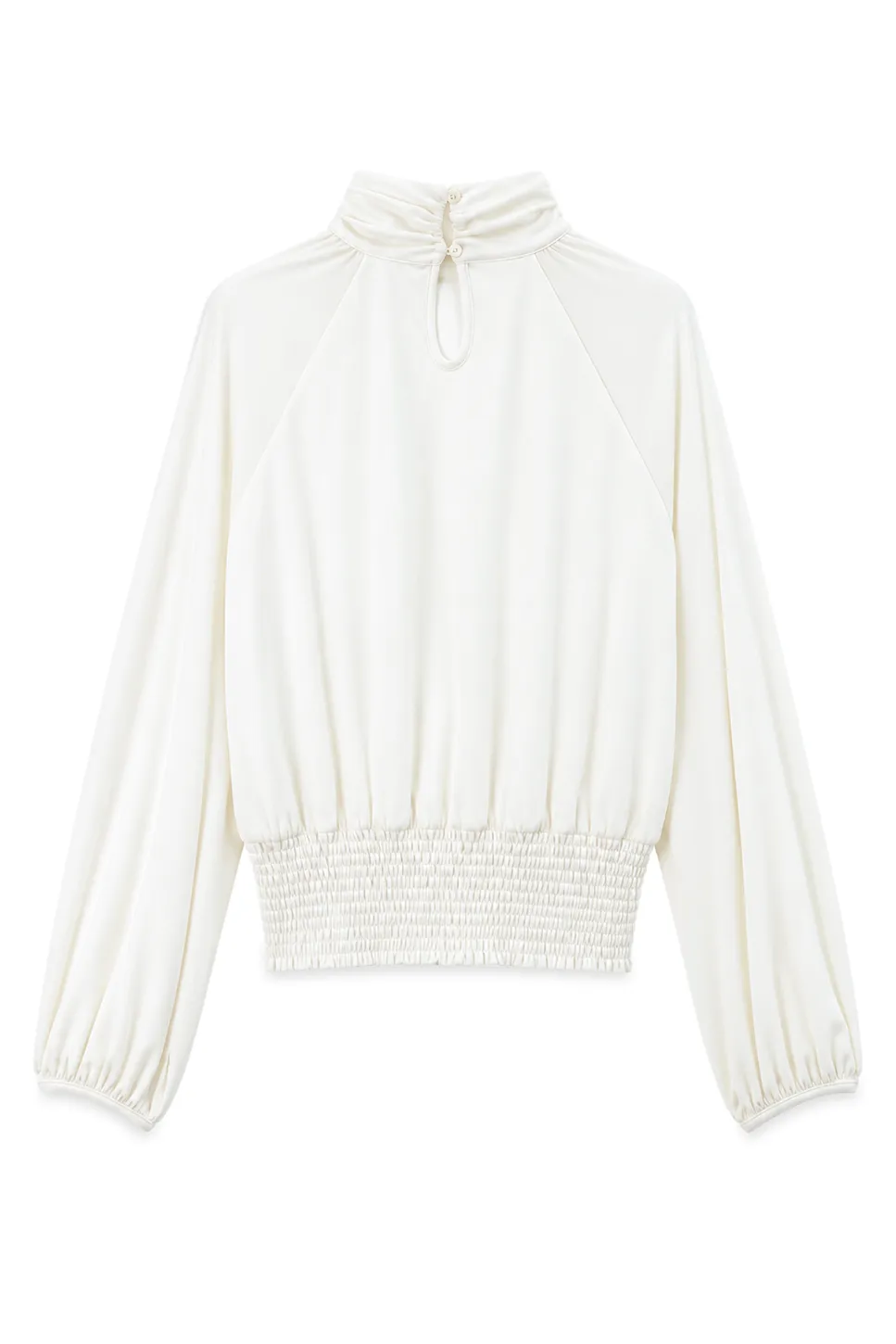 High Neck Pleated Blouse with Sheer Long Sleeves