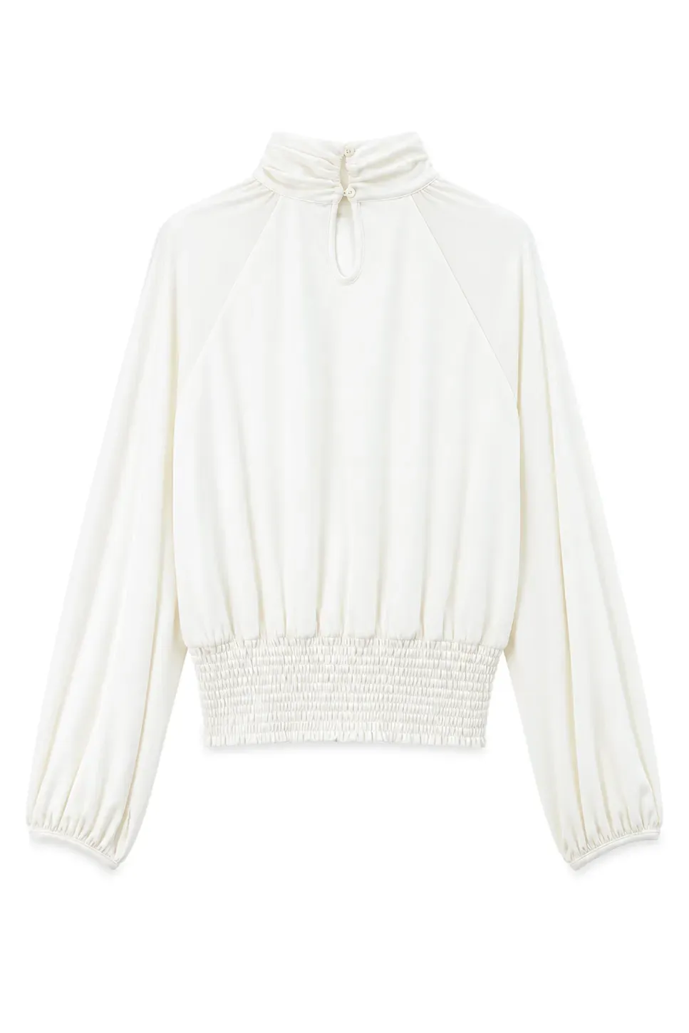 High Neck Pleated Blouse with Sheer Long Sleeves