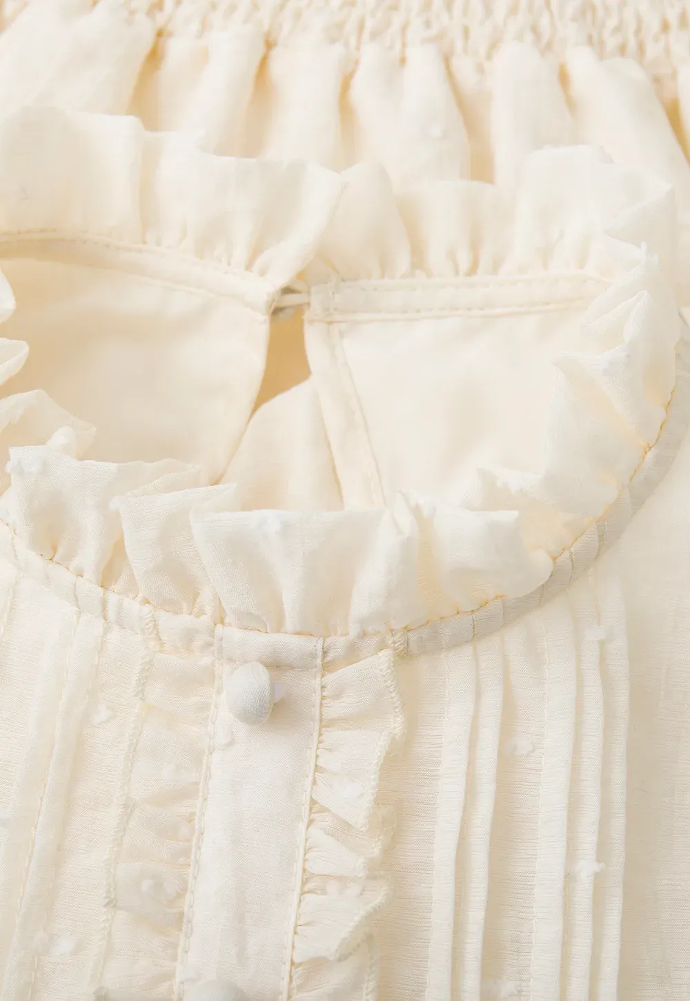 Ruffled Collar Smocked Waist Blouse