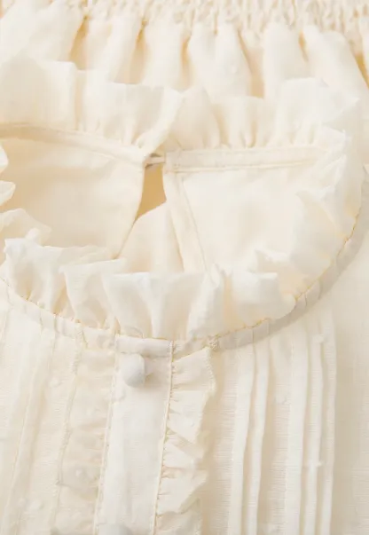 Ruffled Collar Smocked Waist Blouse