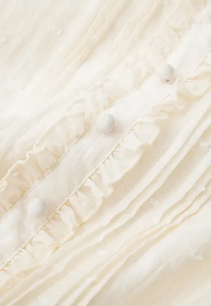 Ruffled Collar Smocked Waist Blouse