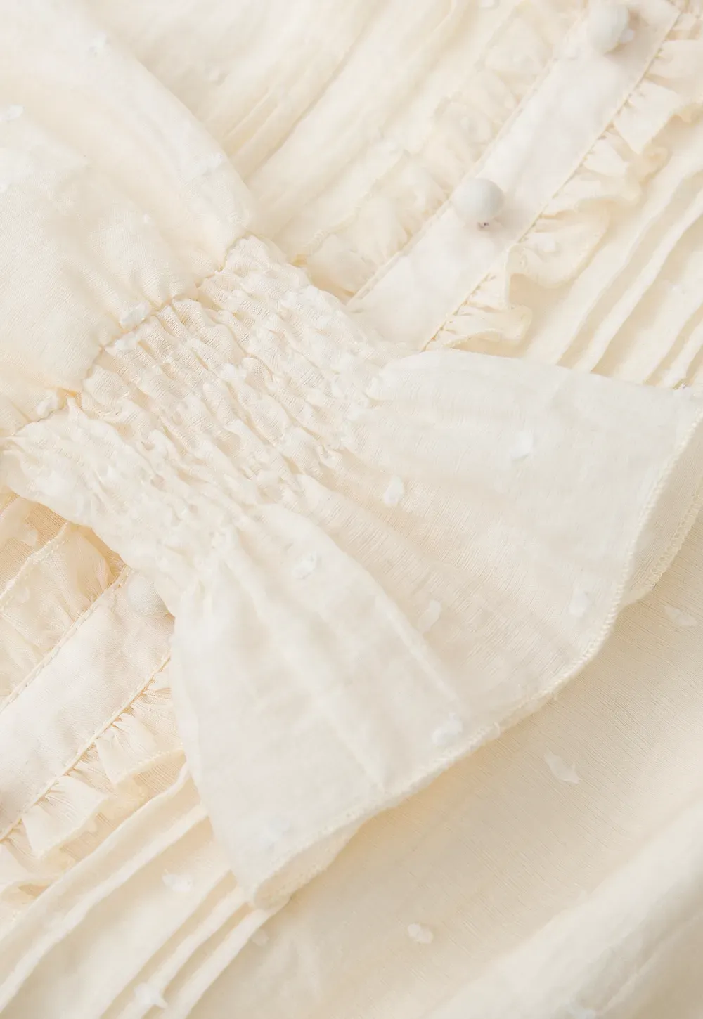 Ruffled Collar Smocked Waist Blouse