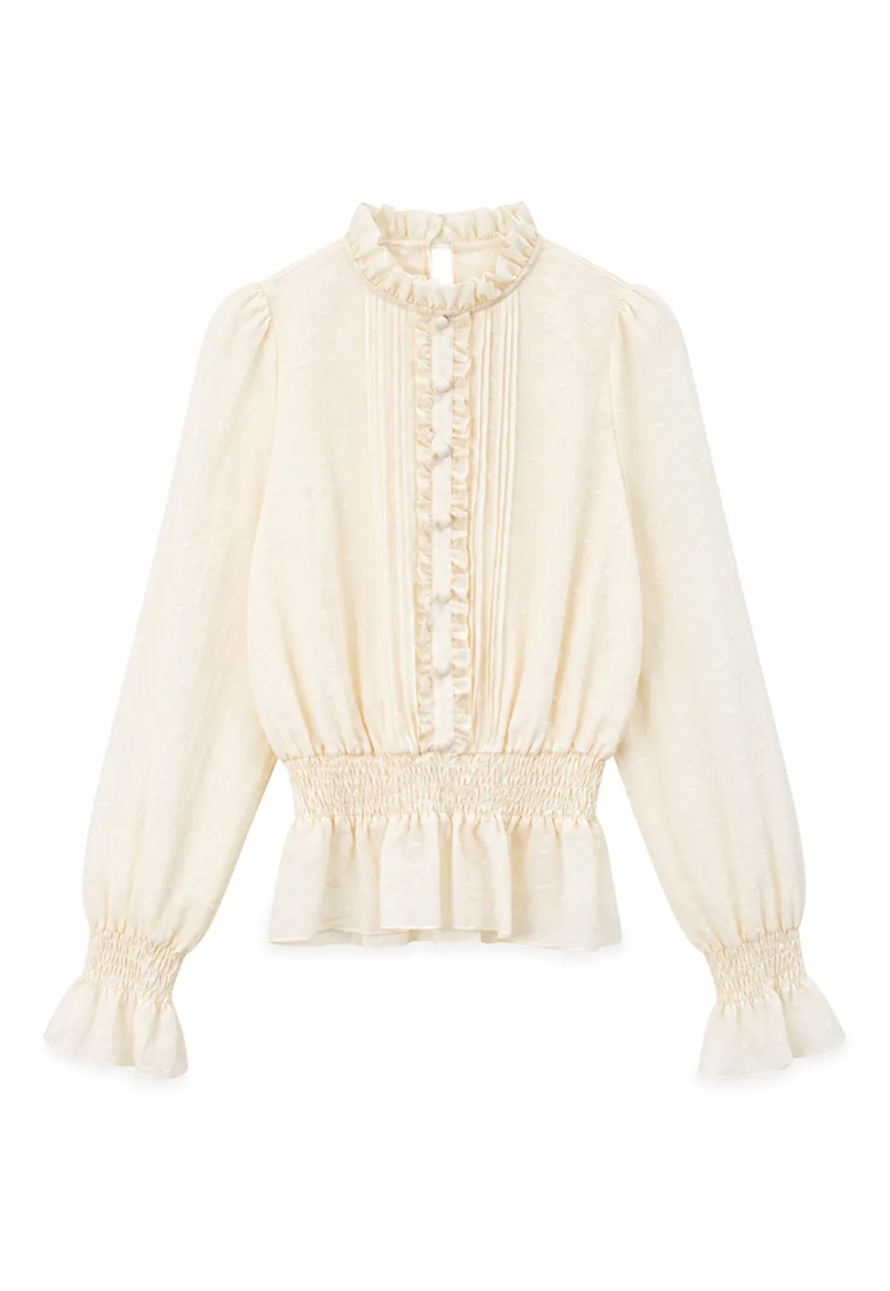 Ruffled Collar Smocked Waist Blouse