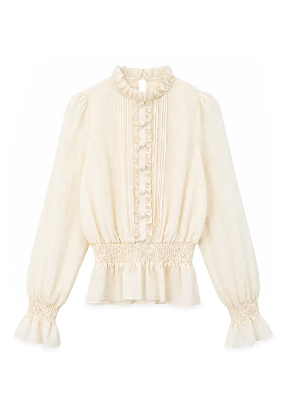 Ruffled Collar Smocked Waist Blouse