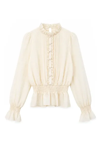 Ruffled Collar Smocked Waist Blouse