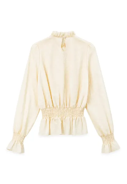 Ruffled Collar Smocked Waist Blouse
