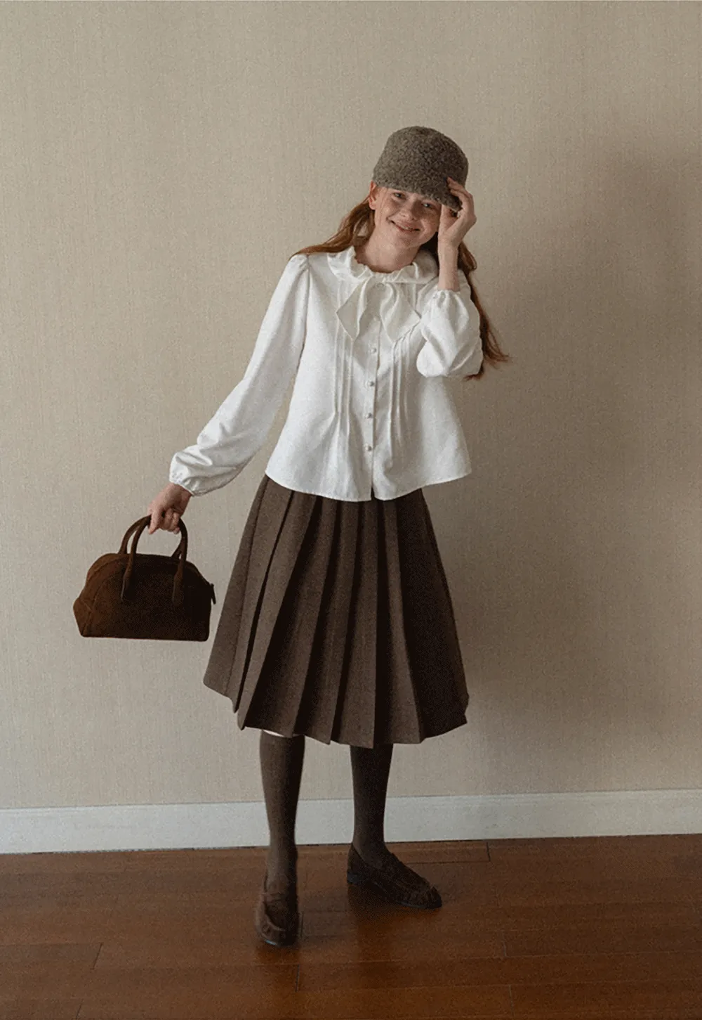 Ruffled Bow Neck Long Sleeve Button Up Shirt