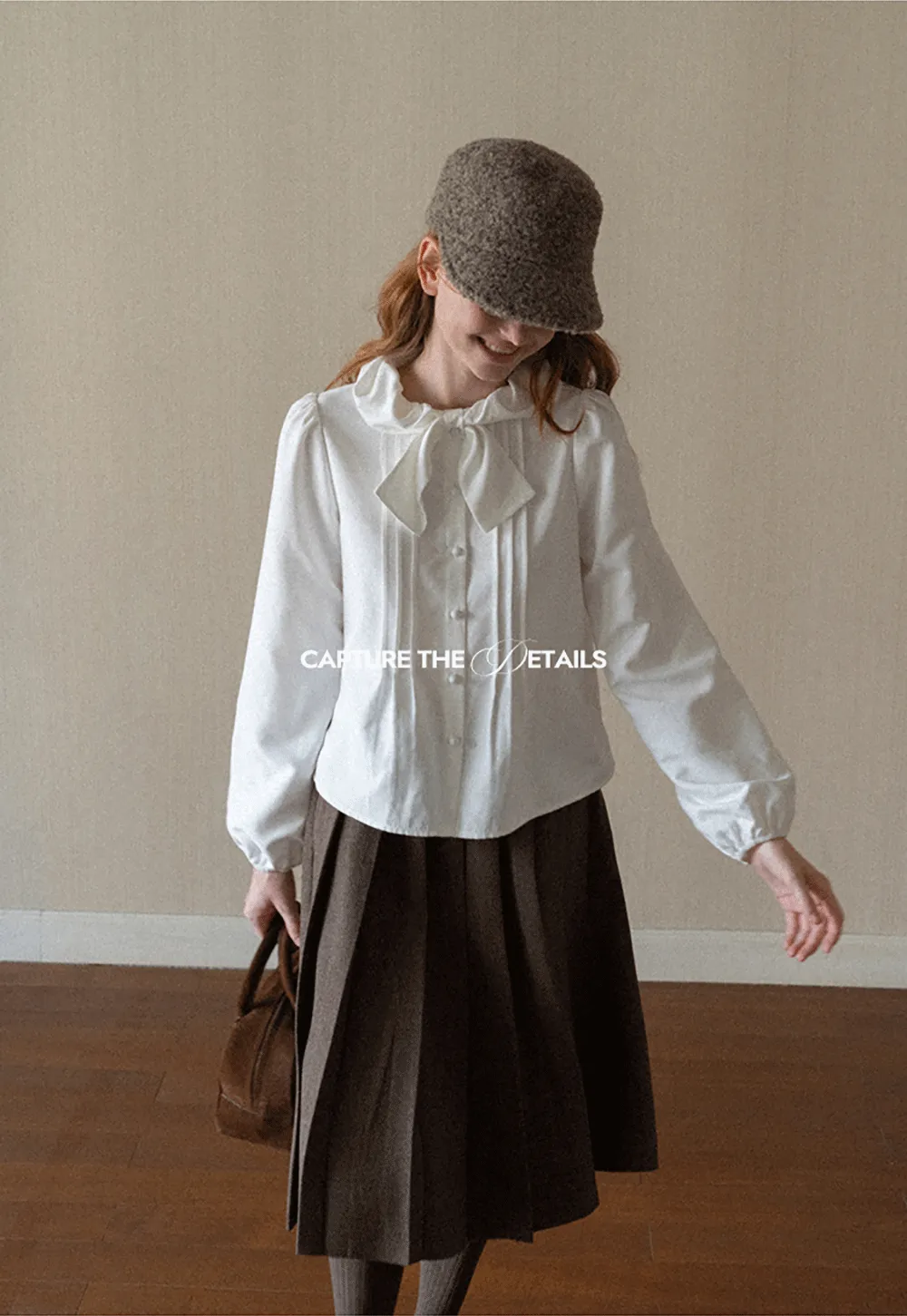 Ruffled Bow Neck Long Sleeve Button Up Shirt