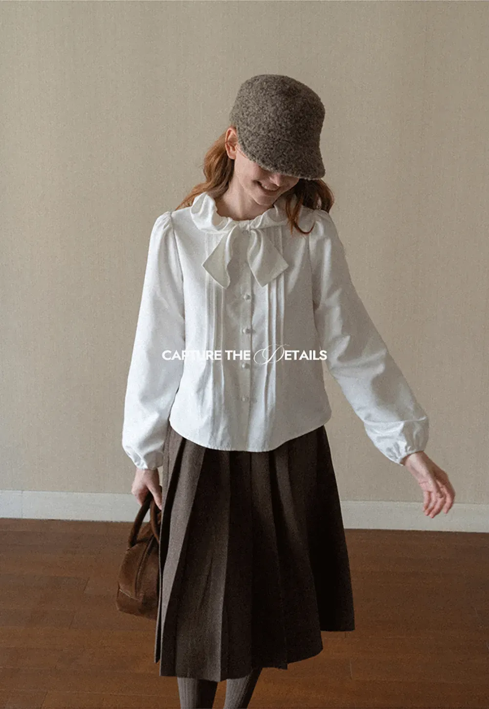 Ruffled Bow Neck Long Sleeve Button Up Shirt
