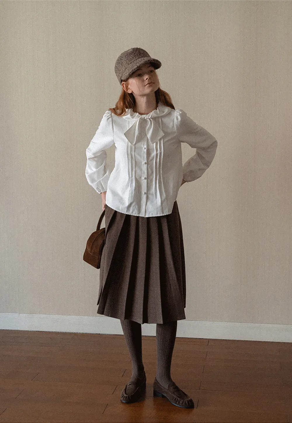 Ruffled Bow Neck Long Sleeve Button Up Shirt