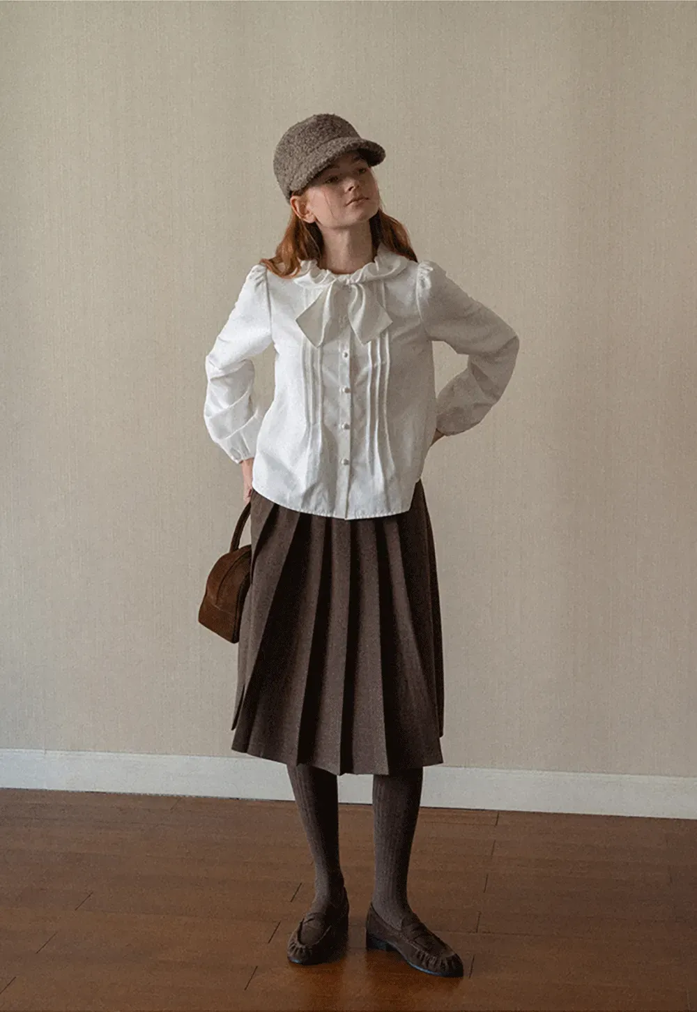 Ruffled Bow Neck Long Sleeve Button Up Shirt