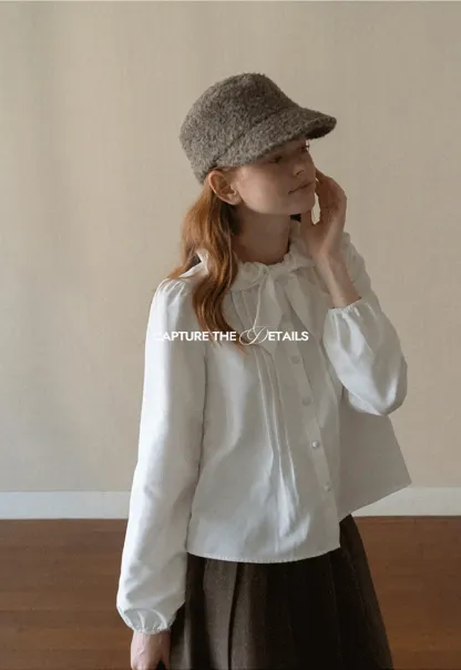 Ruffled Bow Neck Long Sleeve Button Up Shirt