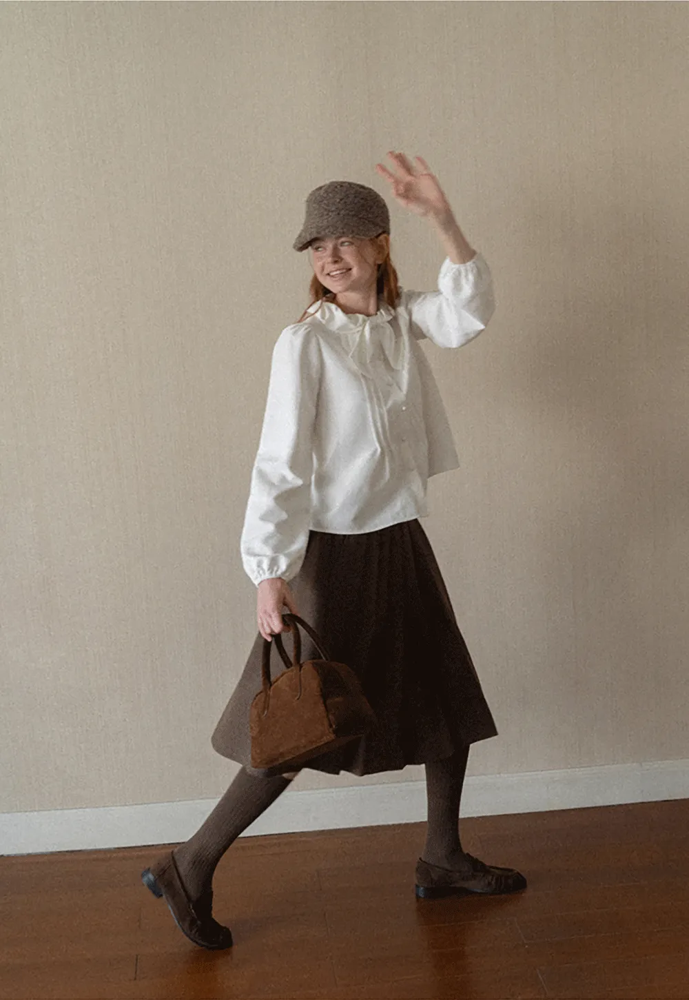 Ruffled Bow Neck Long Sleeve Button Up Shirt