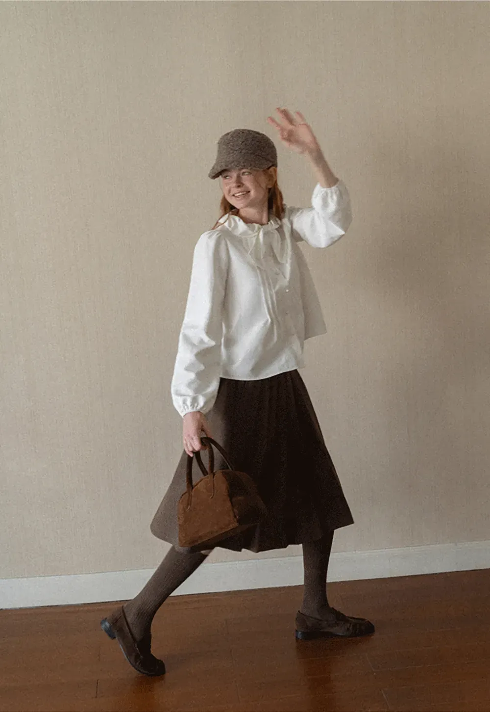 Ruffled Bow Neck Long Sleeve Button Up Shirt