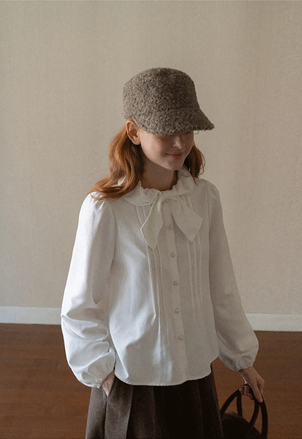 Ruffled Bow Neck Long Sleeve Button Up Shirt