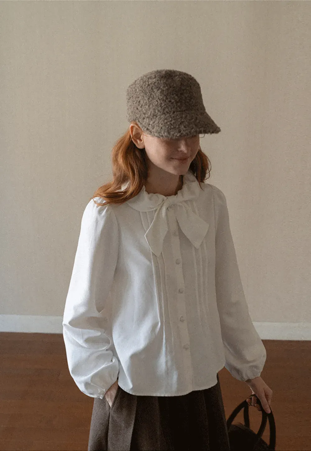 Ruffled Bow Neck Long Sleeve Button Up Shirt