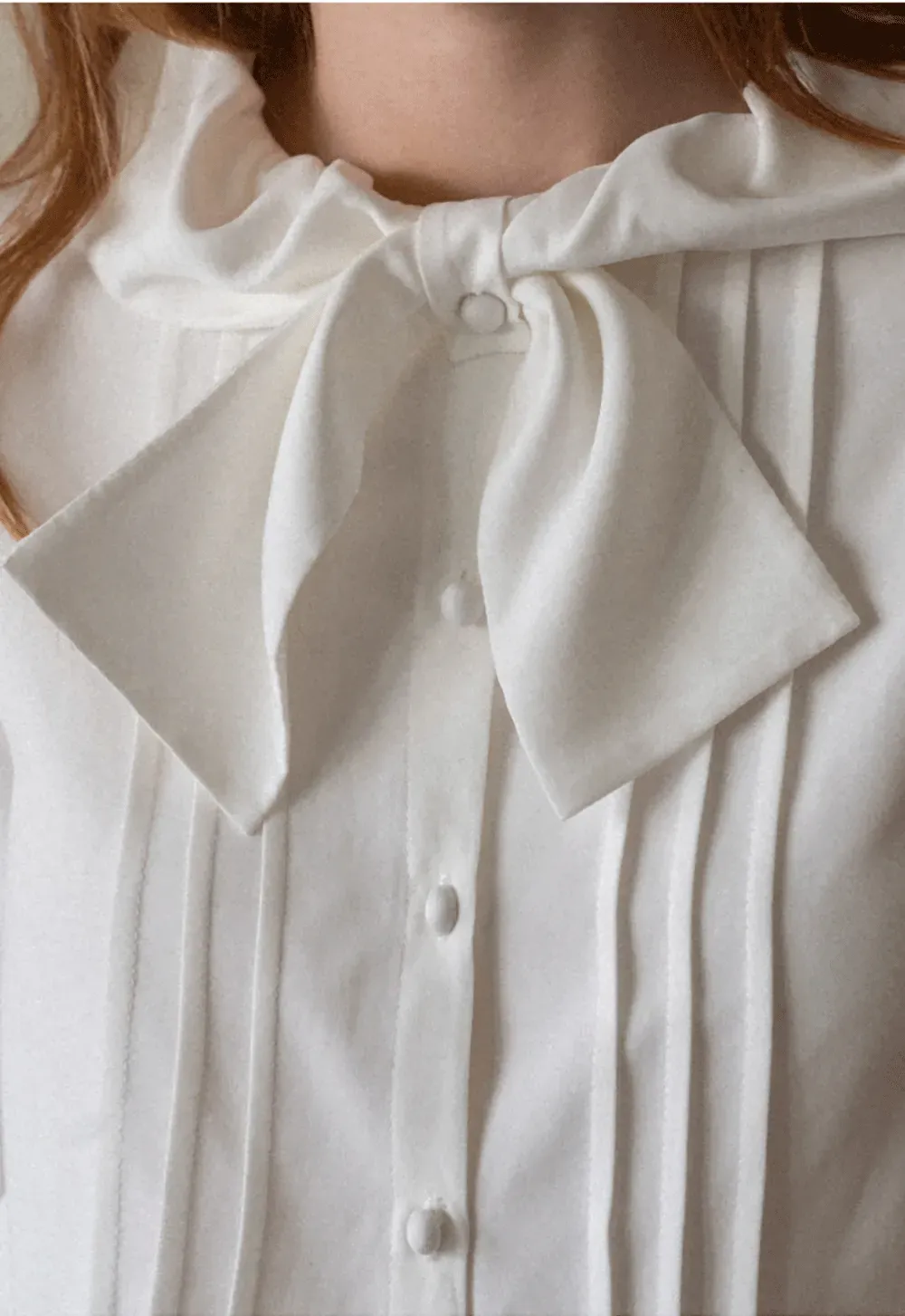 Ruffled Bow Neck Long Sleeve Button Up Shirt