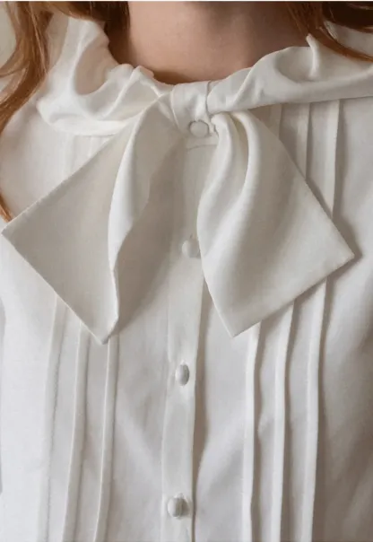 Ruffled Bow Neck Long Sleeve Button Up Shirt
