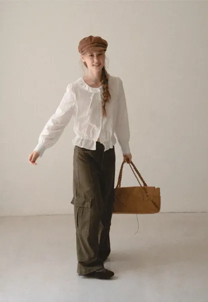 Ruffled Collar Tie Front Sheer Blouse