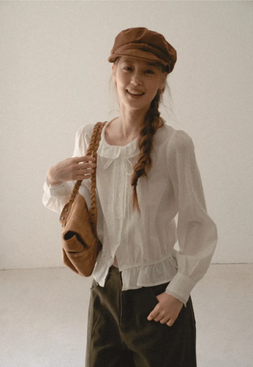 Ruffled Collar Tie Front Sheer Blouse