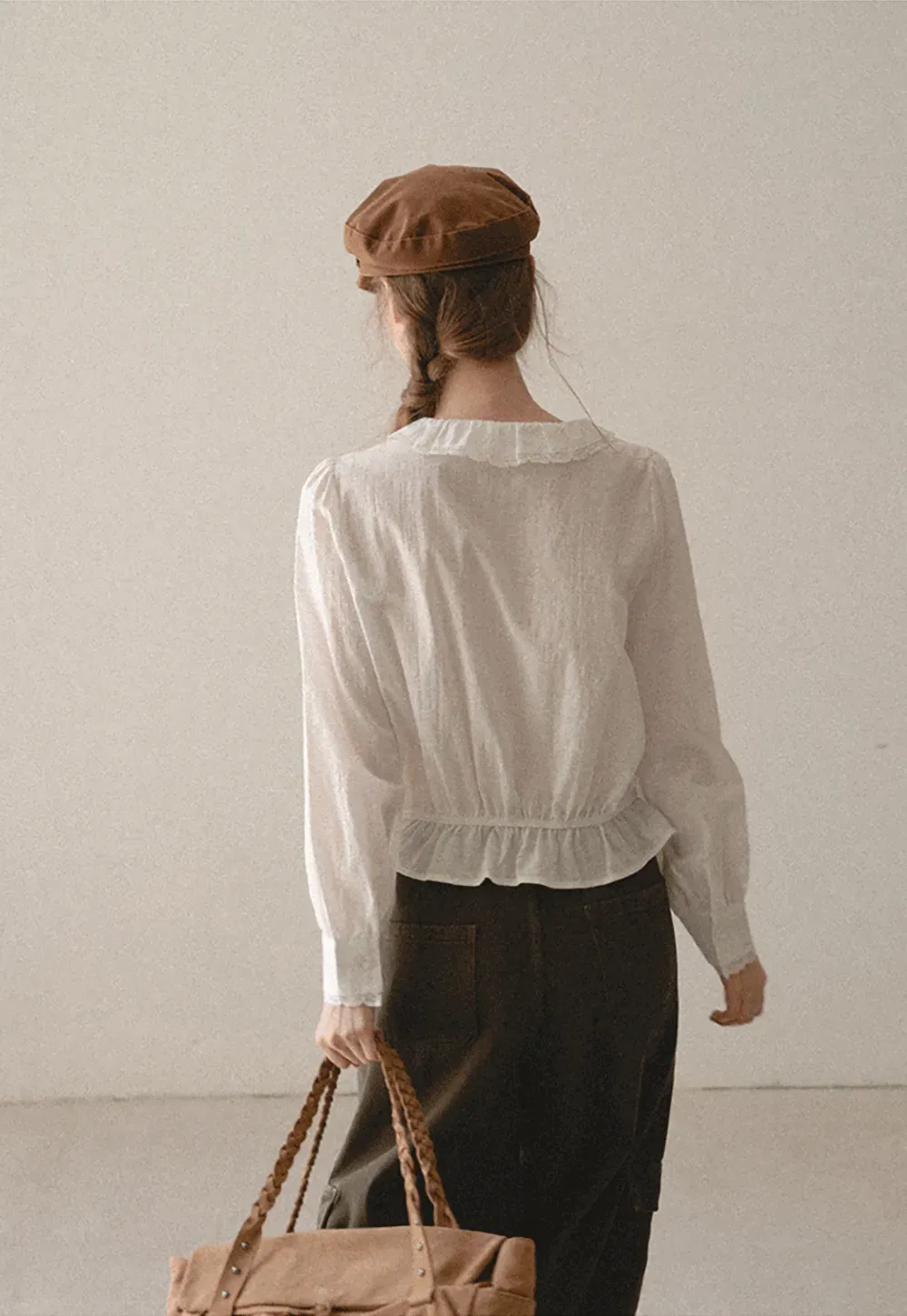 Ruffled Collar Tie Front Sheer Blouse