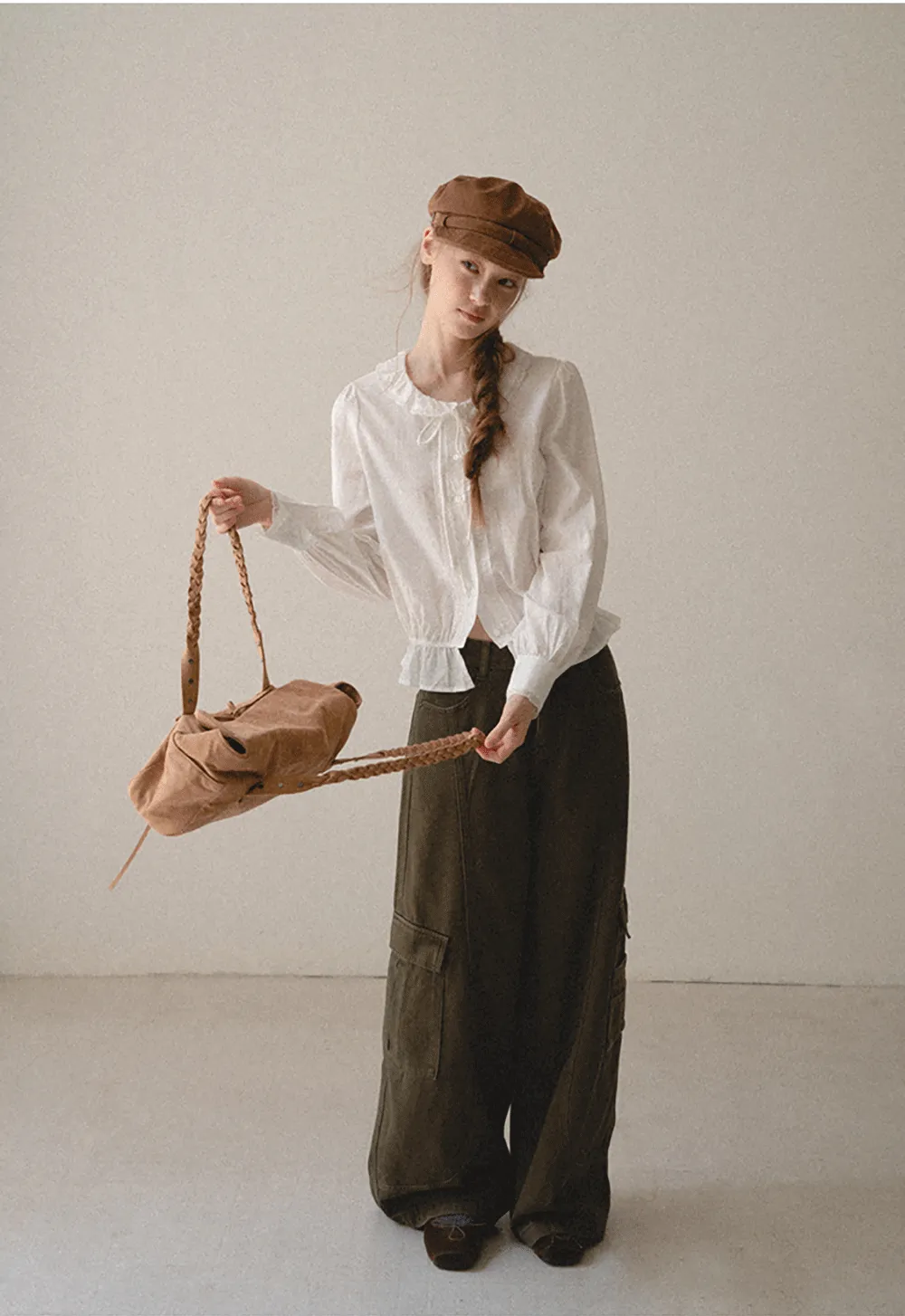 Ruffled Collar Tie Front Sheer Blouse