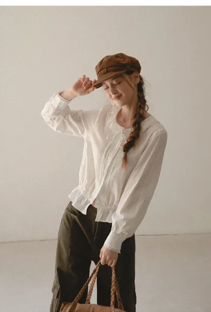 Ruffled Collar Tie Front Sheer Blouse