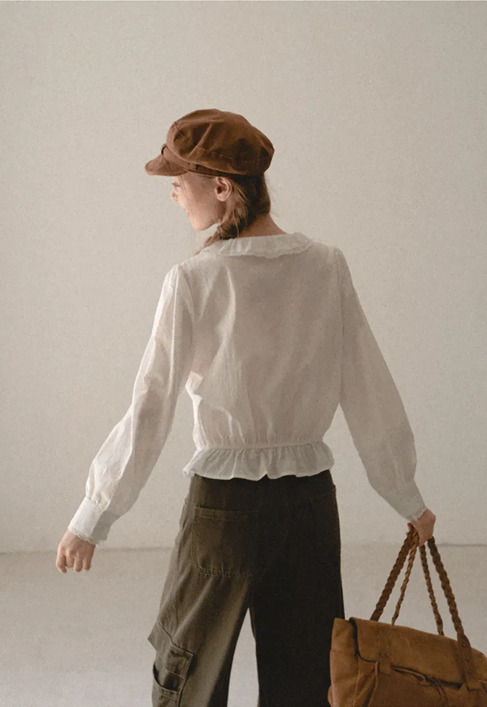Ruffled Collar Tie Front Sheer Blouse