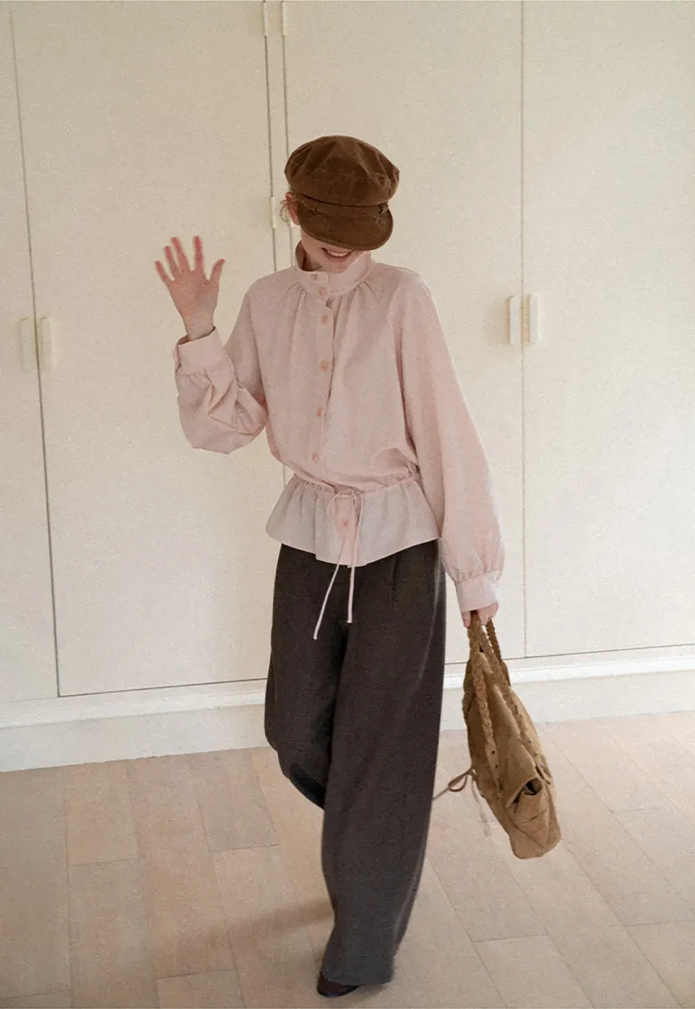 High Collar Drawstring Waist Blouse