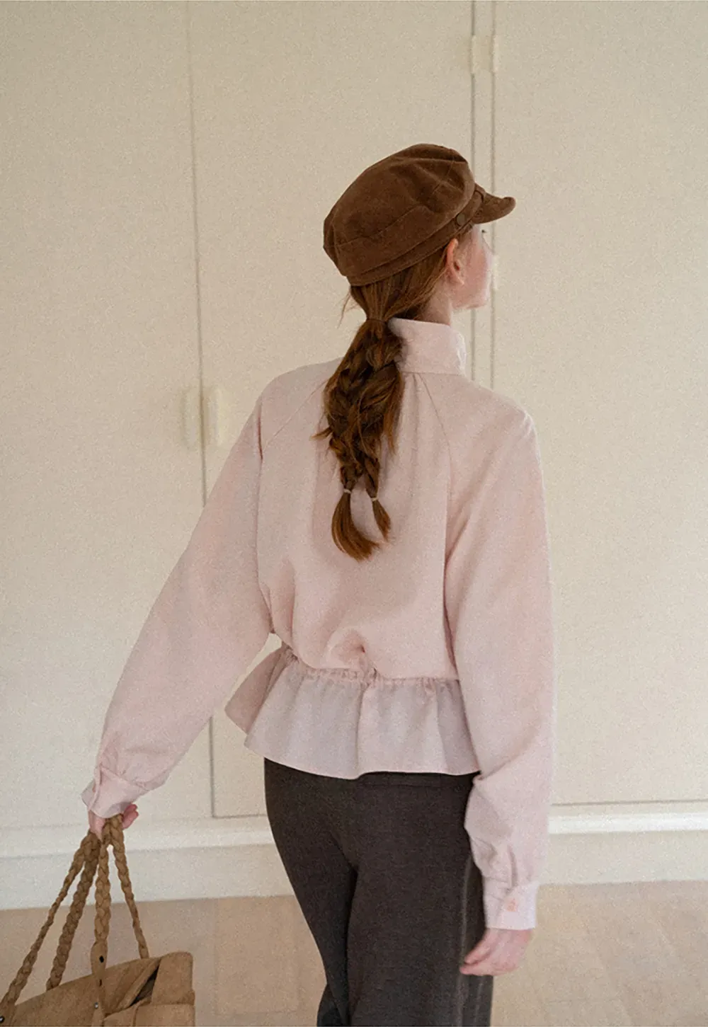High Collar Drawstring Waist Blouse