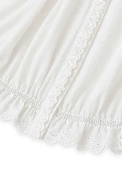 Lace Trim High Neck Button Front Blouse