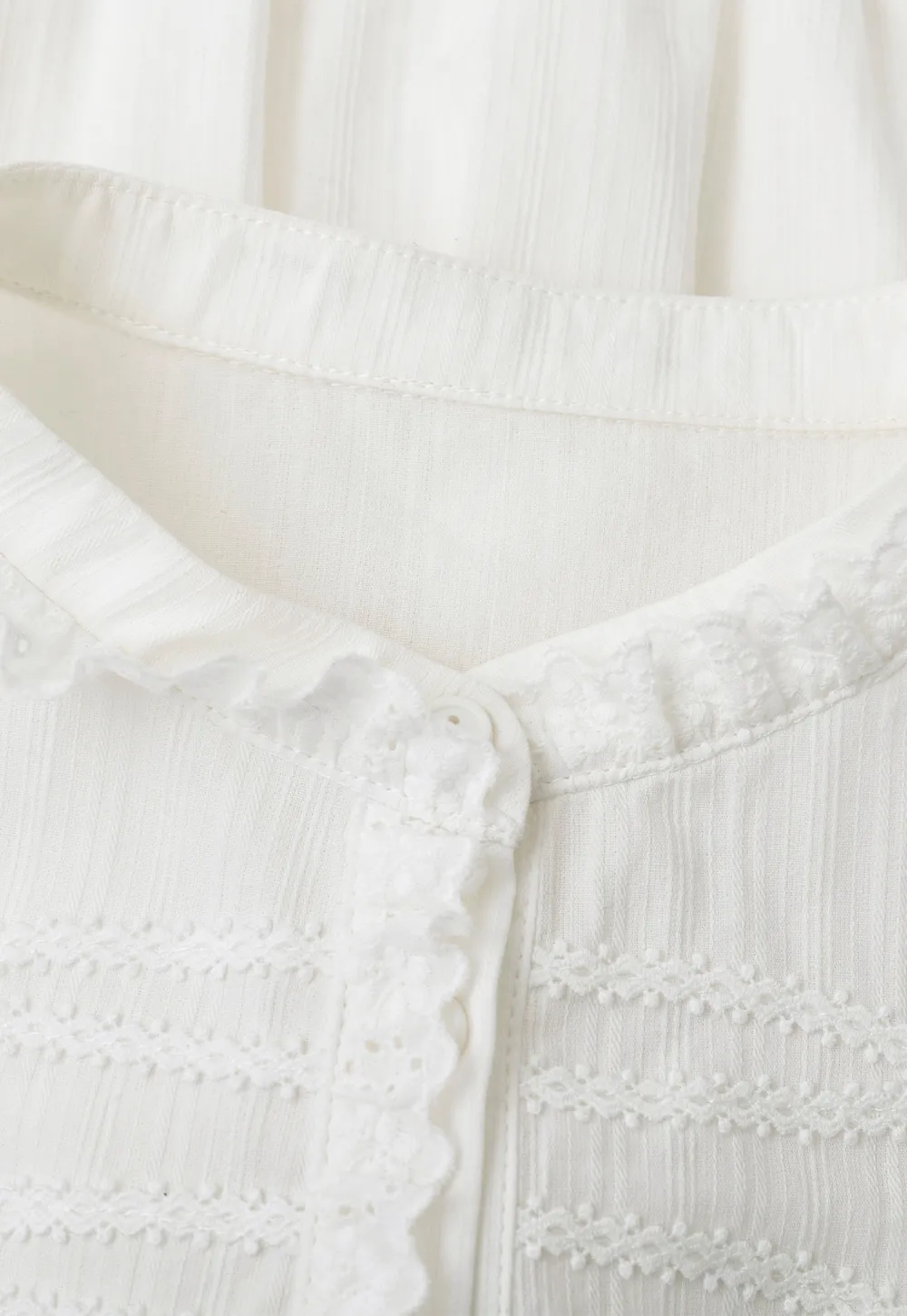 Lace Trim High Neck Button Front Blouse
