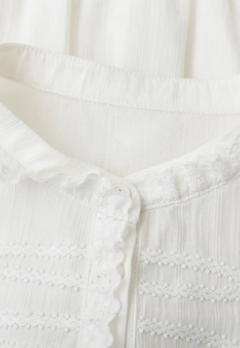 Lace Trim High Neck Button Front Blouse