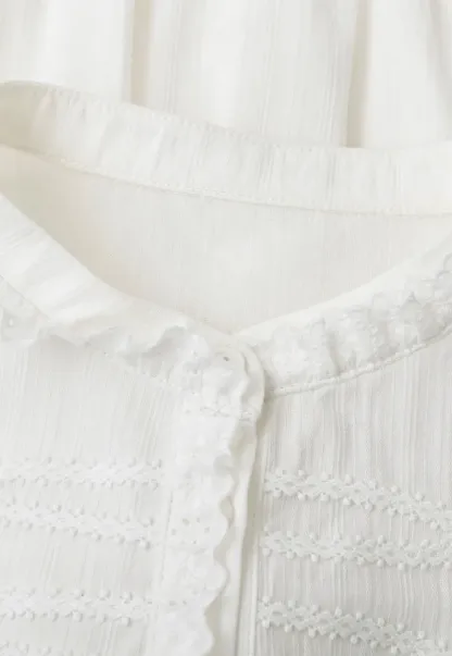 Lace Trim High Neck Button Front Blouse