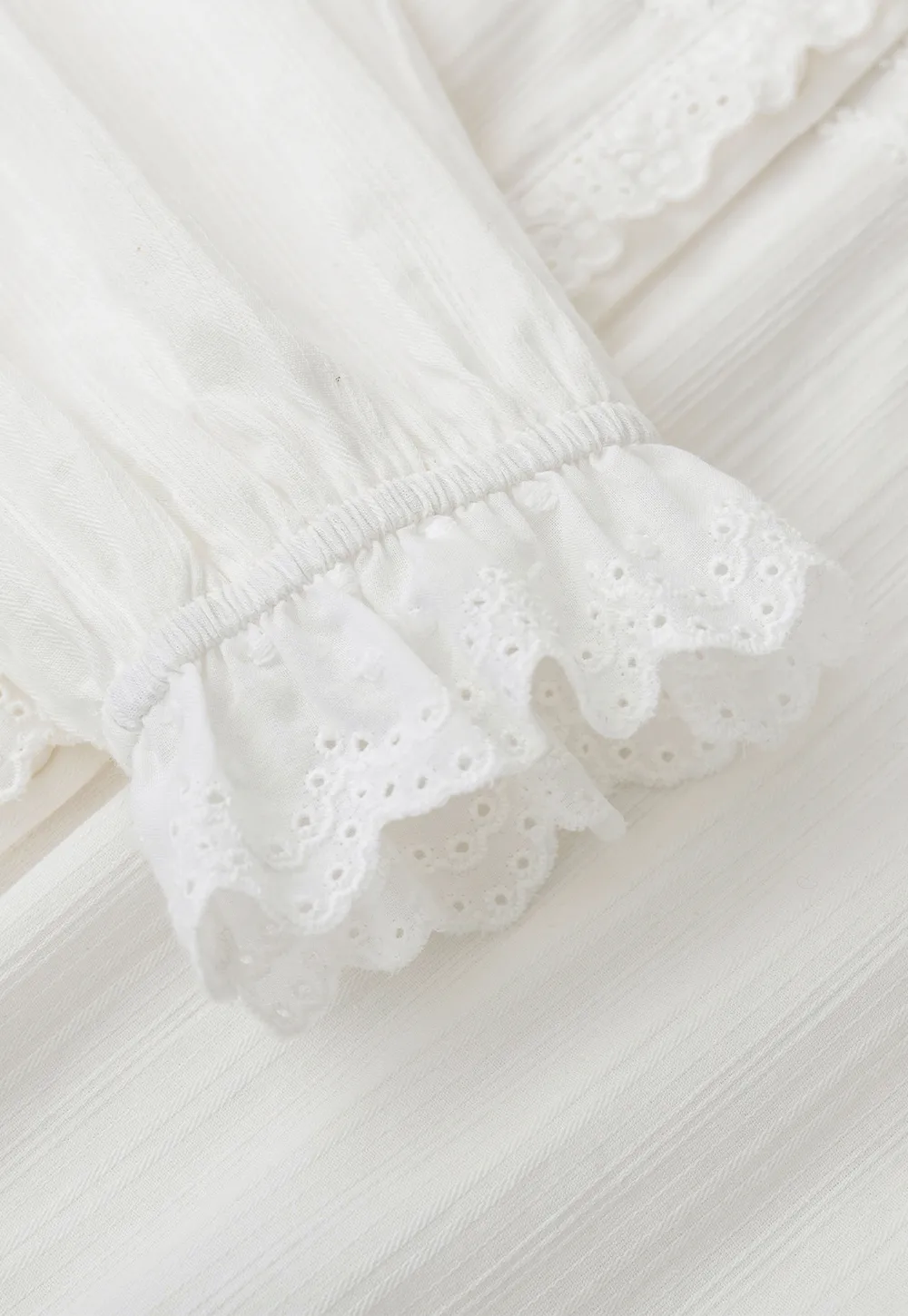 Lace Trim High Neck Button Front Blouse