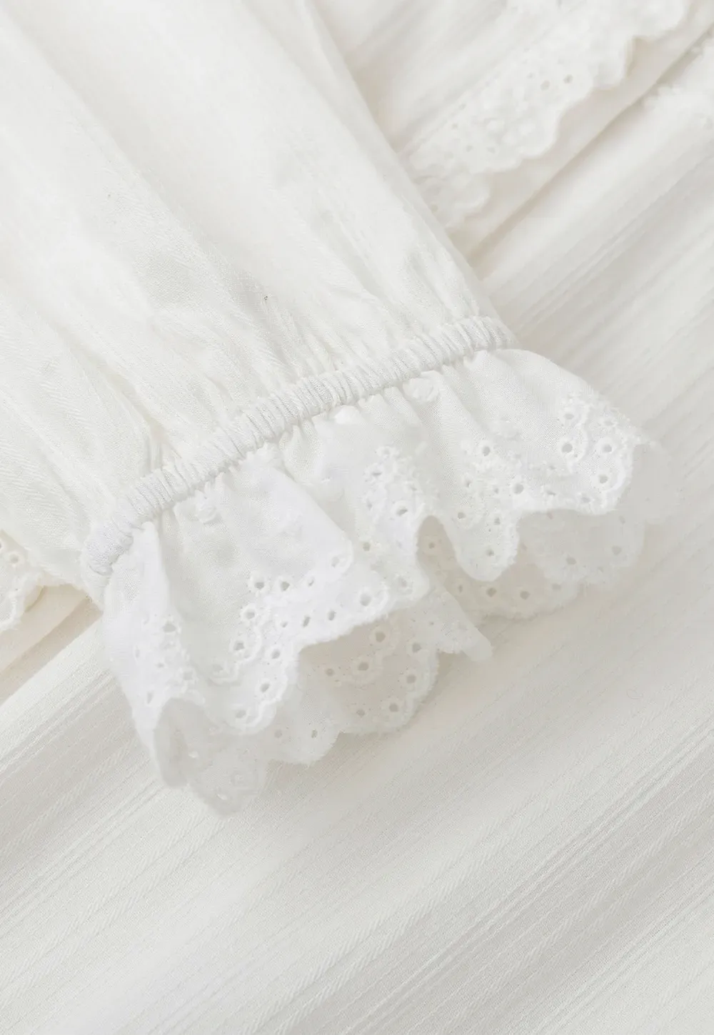 Lace Trim High Neck Button Front Blouse