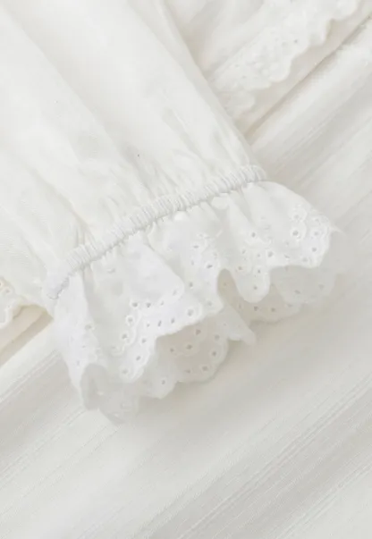 Lace Trim High Neck Button Front Blouse