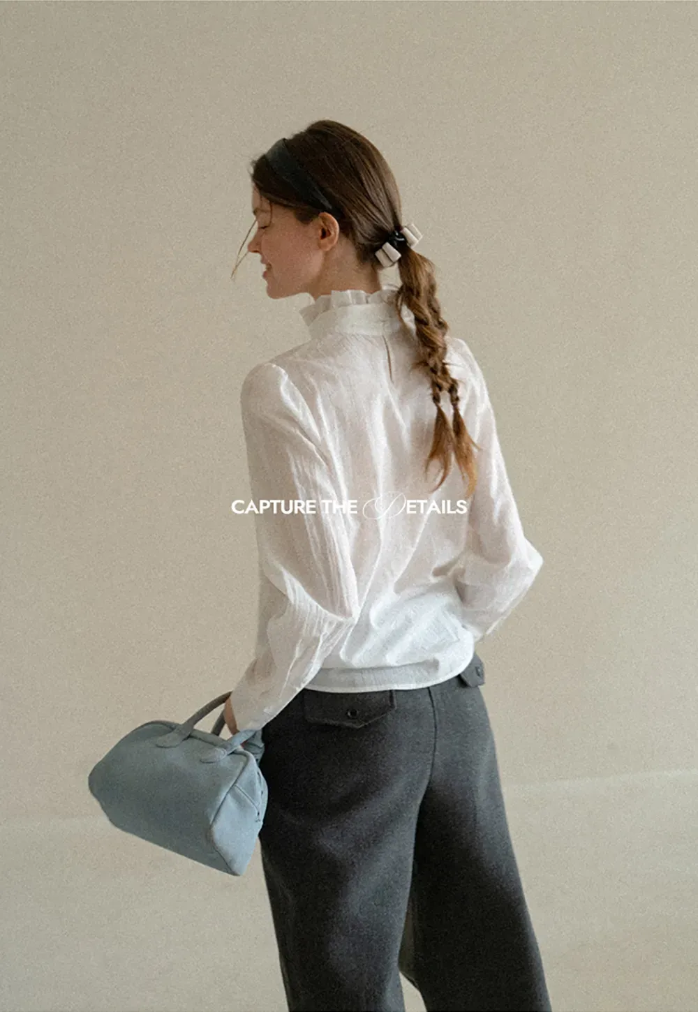 Pleated High Neck Bow Tie Blouse