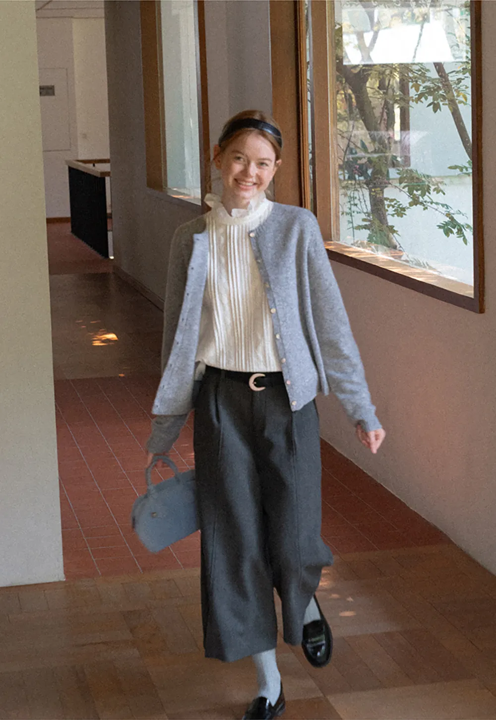 Pleated High Neck Bow Tie Blouse