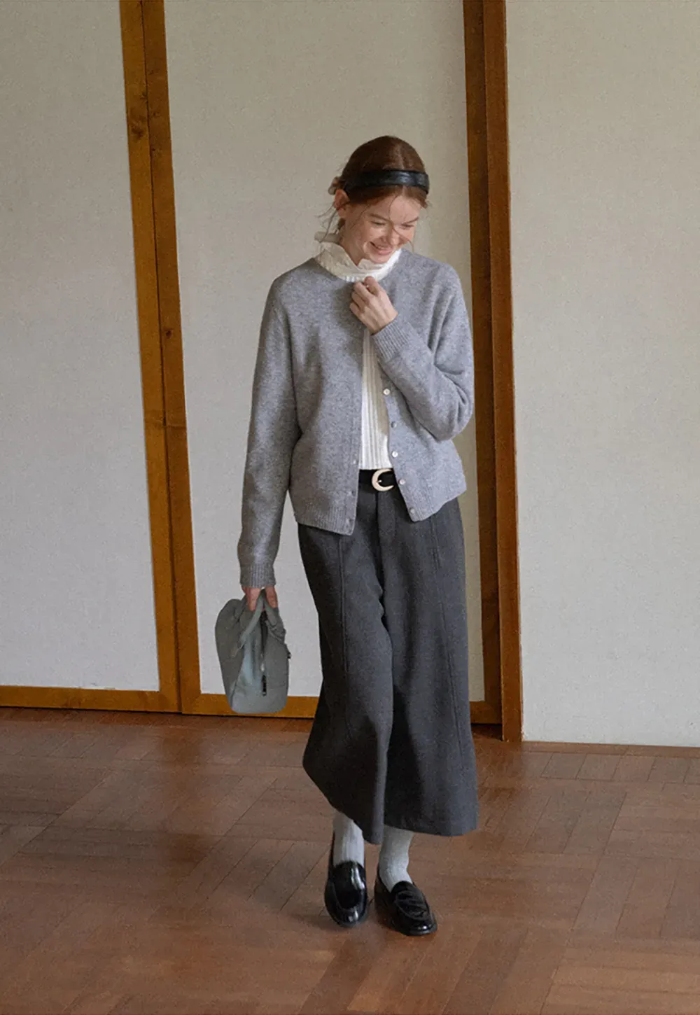 Pleated High Neck Bow Tie Blouse