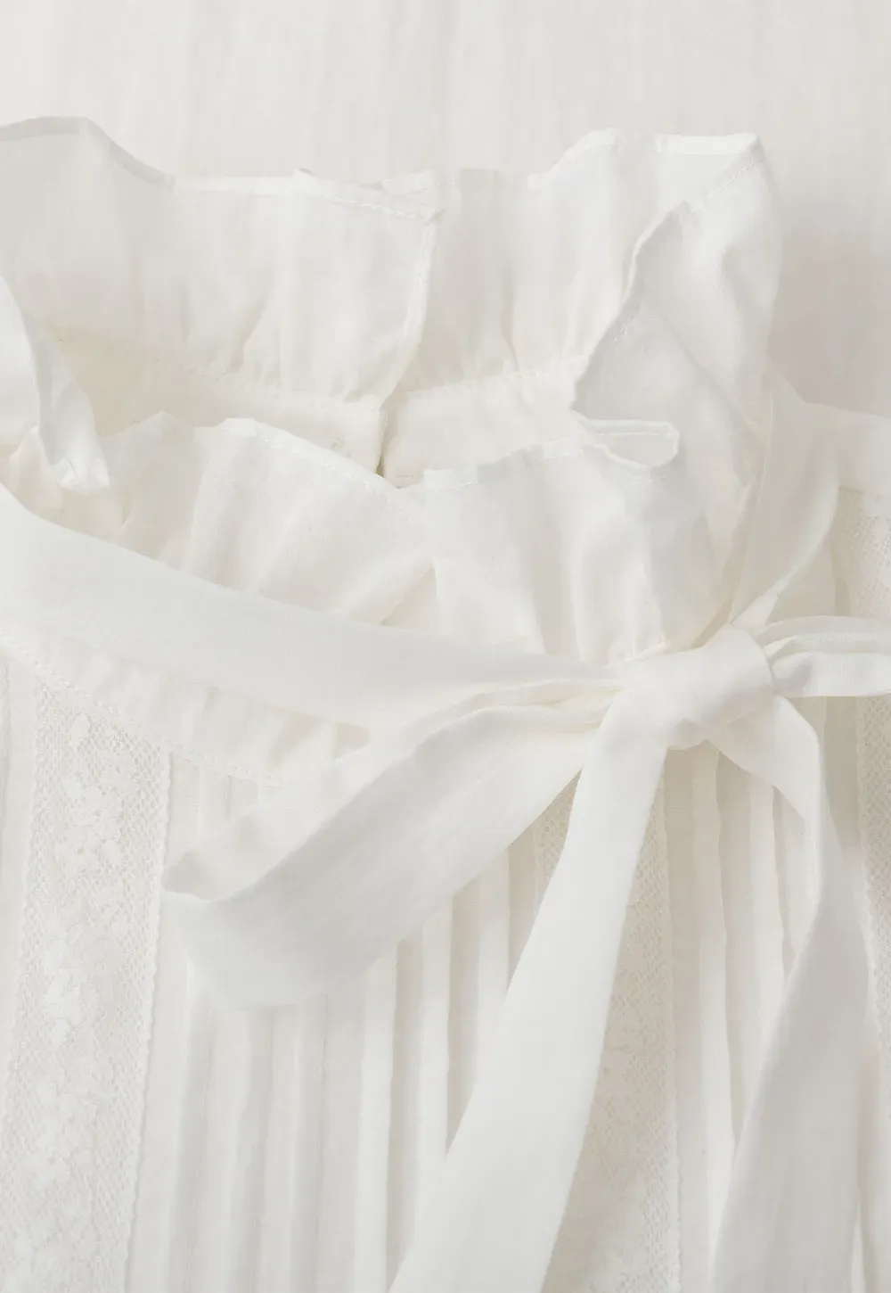 Pleated High Neck Bow Tie Blouse