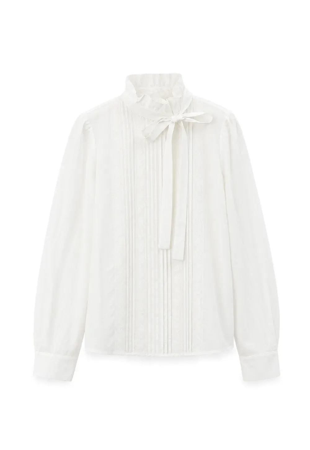 Pleated High Neck Bow Tie Blouse